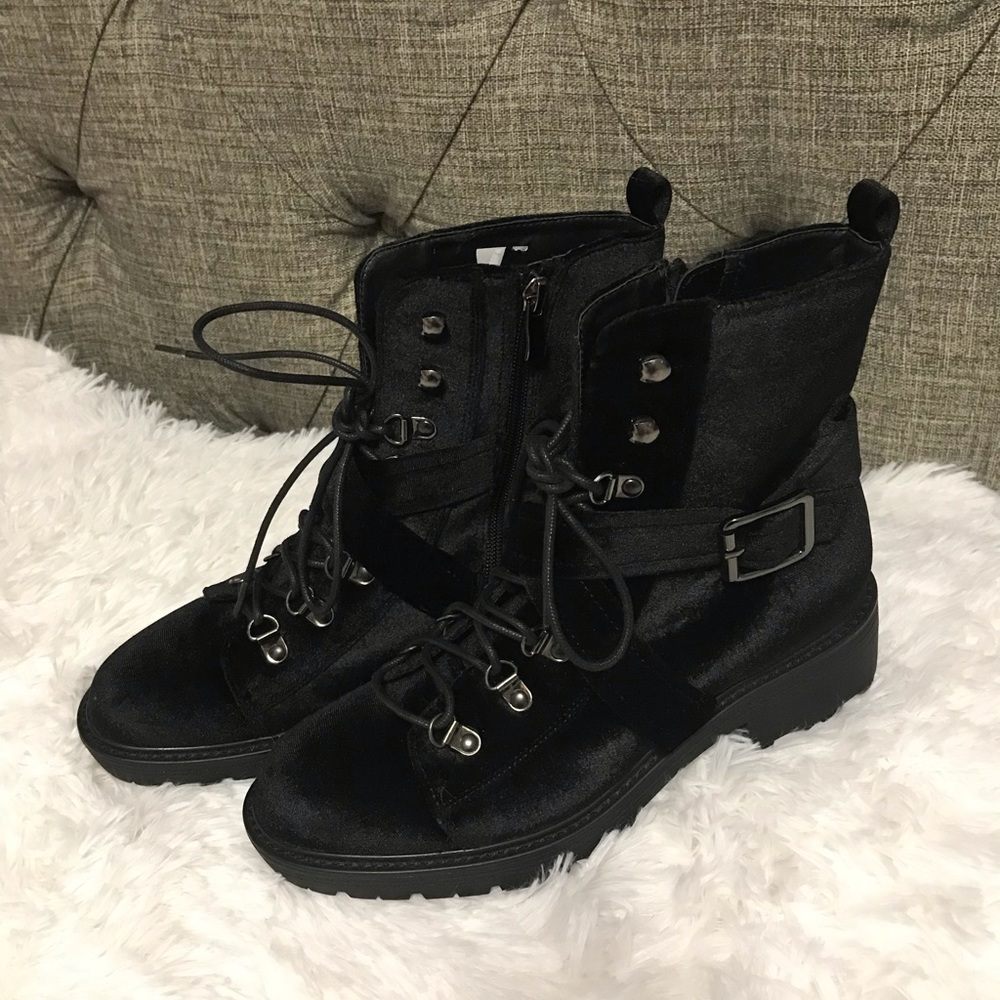 Steve Madden black velvet combat boots